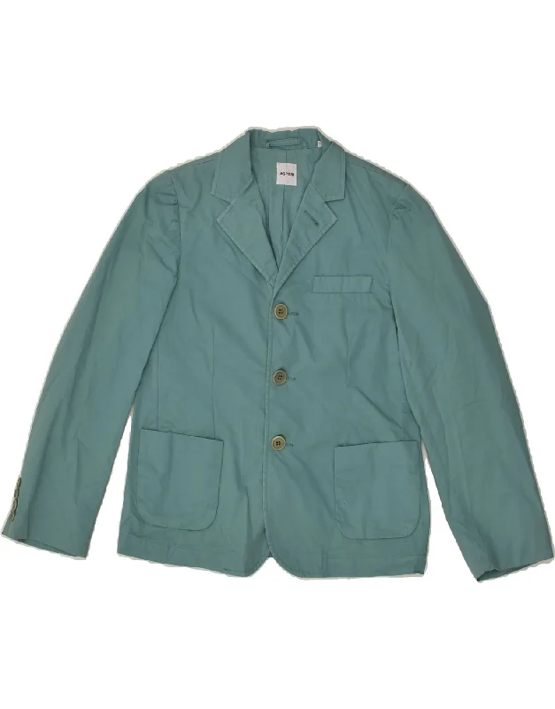 men's insulated jackets for snow -ASPESI Boys 3 Button Blazer Jacket 9-10 Years Turquoise Cotton