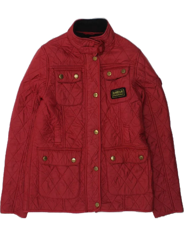 men's windbreaker jackets -BARBOUR Girls Quilted Jacket 12-13 Years XL Burgundy Polyester