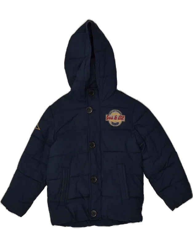 men's down-filled jackets -BENETTON Boys Hooded Padded Jacket 6-7 Years Small Navy Blue Polyester