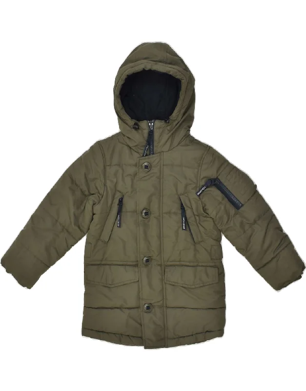 men's workwear jackets -BENETTON Boys Hooded Parka Jacket 3-4 Years XS Khaki Polyester