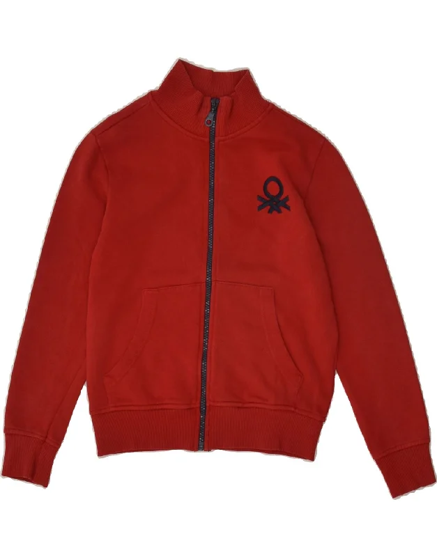 men's fleece-lined jackets -BENETTON Boys Tracksuit Top Jacket 7-8 Years Medium Red Cotton