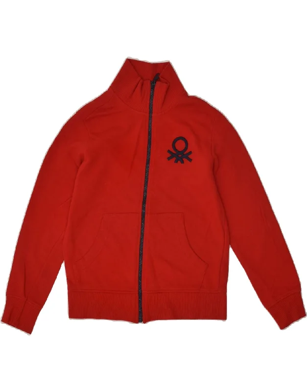 men's heavy-duty jackets for winter -BENETTON Boys Tracksuit Top Jacket 8-9 Years Large Red Cotton