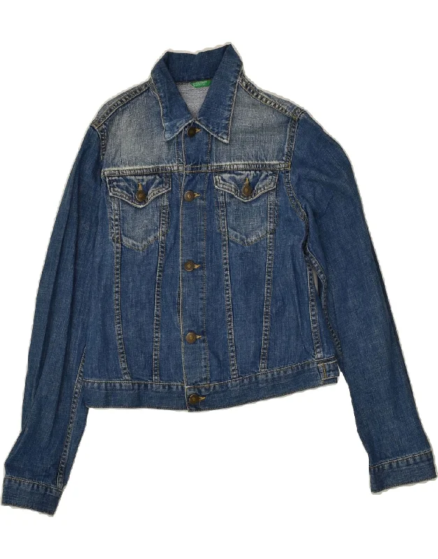 men's stylish black jackets -BENETTON Girls Denim Jacket 11-12 Years XL Blue Cotton