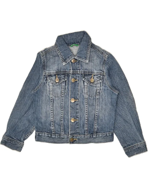 men's high-performance jackets -BENETTON Girls Denim Jacket 3-4 Years XS  Navy Blue Cotton