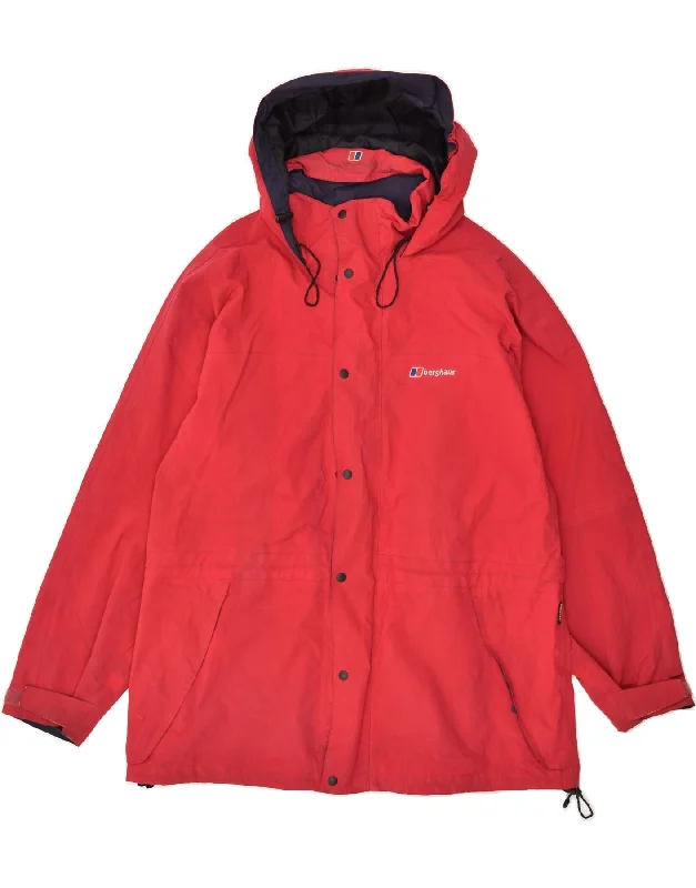 men's sporty jackets -BERGHAUS Boys Loose Fit Hooded Padded Jacket 15-16 Years Red Nylon