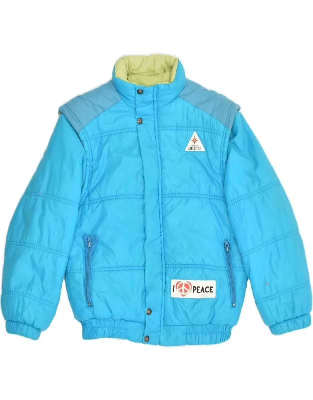 men's leather jacket with lining -BRUGI Boys Padded Jacket 9-10 Years Blue