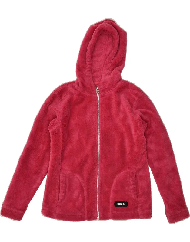 men's winter jackets with hood -BRUGI Girls Hooded Fleece Jacket 8-9 Years Pink Polyester