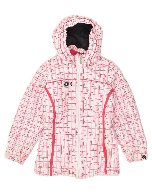 men's professional jackets -BRUGI Girls Hooded Padded Jacket 7-8 Years Pink Check Polyester