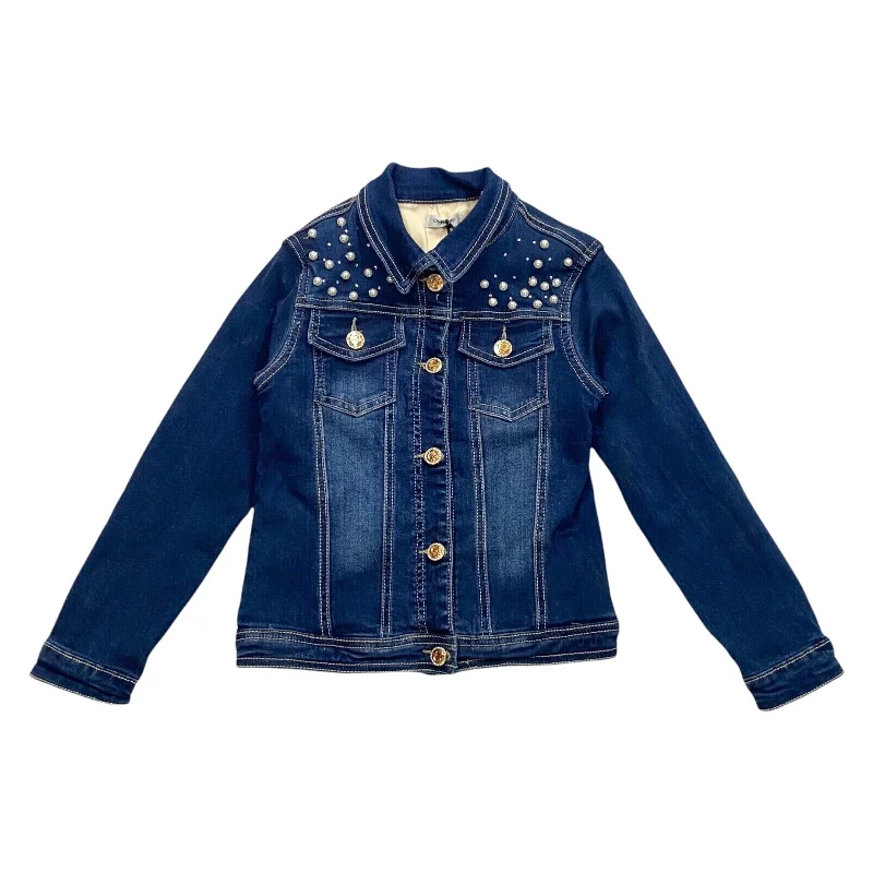 men's trench coats -Byblos Boys & Girls Kids Quilted Denim Jacket | Vintage High End Designer Blue