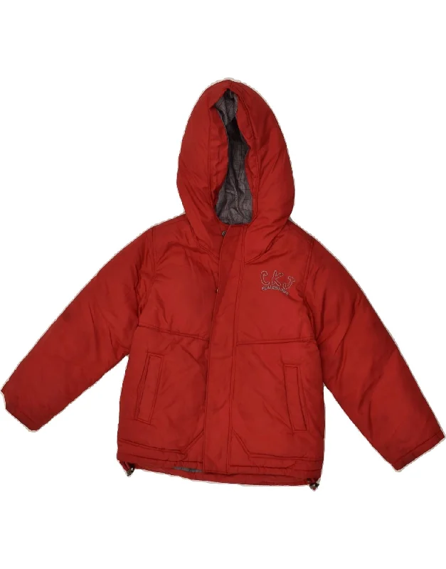 men's stylish leather bomber jackets -CALVIN KLEIN Boys Hooded Padded Jacket 3-4 Years Red Polyester