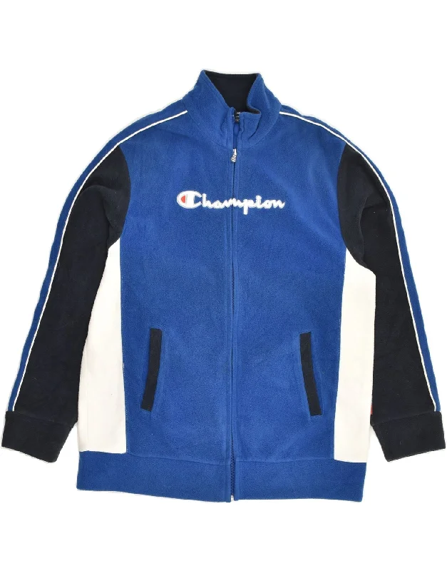 men's stylish parkas -CHAMPION Boys Graphic Fleece Jacket 13-14 Years XL Navy Blue Polyester