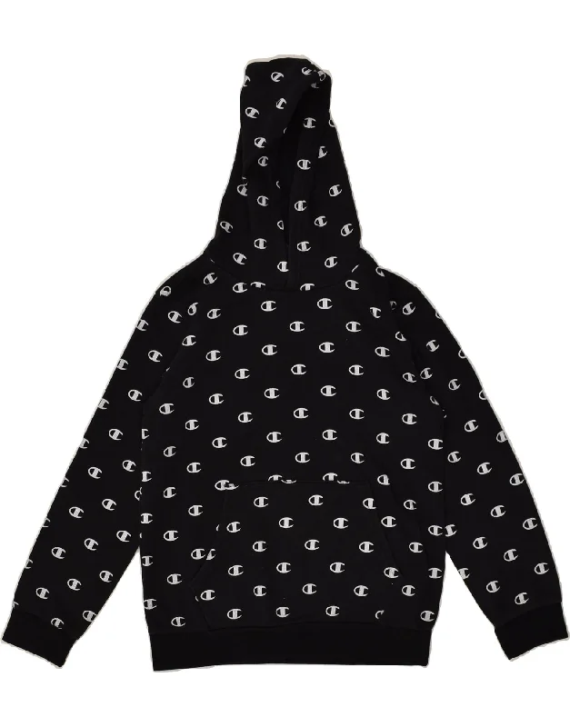 men's hoodie with creative prints -CHAMPION Boys Graphic Hoodie Jumper 11-12 Years Large Black