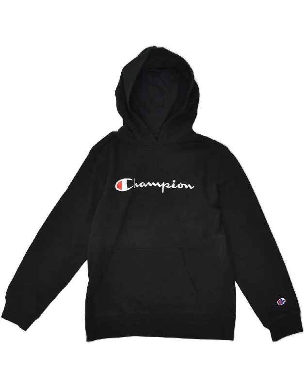 men's hoodie for fall season -CHAMPION Boys Graphic Hoodie Jumper 11-12 Years Large Black Cotton