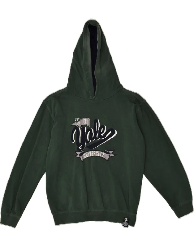 men's cozy hoodies -CHAMPION Boys Graphic Hoodie Jumper 11-12 Years Large Green Cotton