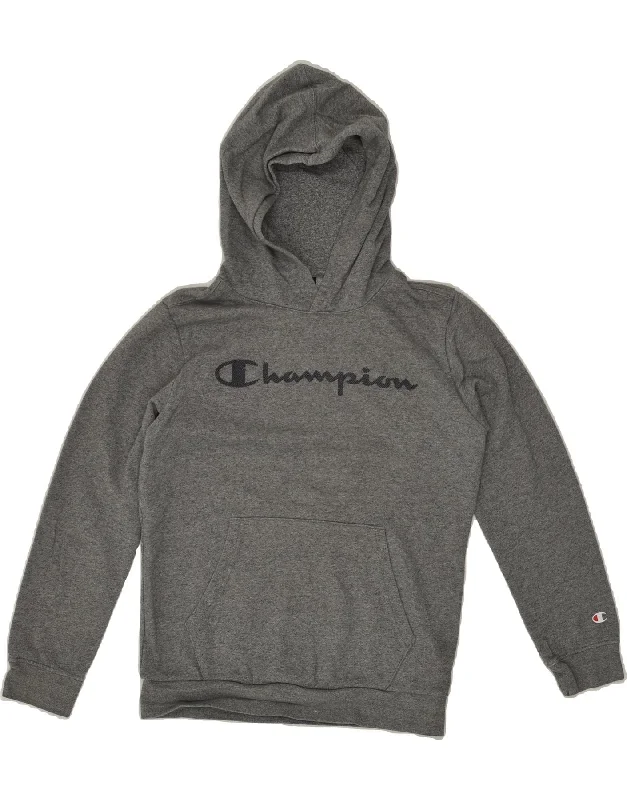 men's comfy hoodie sweatshirt -CHAMPION Boys Graphic Hoodie Jumper 11-12 Years Large  Grey Cotton