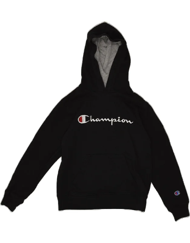 men's hoodie with unique design -CHAMPION Boys Graphic Hoodie Jumper 13-14 Years Medium Black Polyester