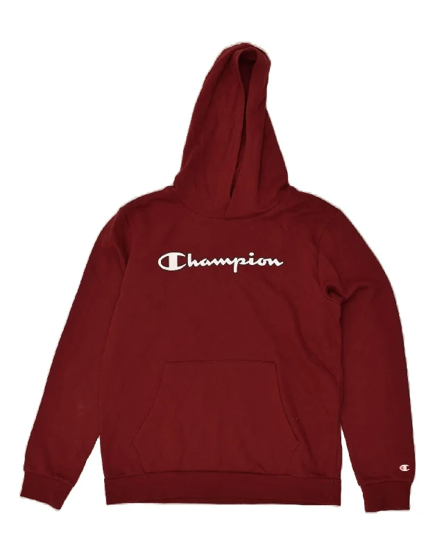 men's cozy hoodies -CHAMPION Boys Graphic Hoodie Jumper 15-16 Years 2XL Burgundy Cotton