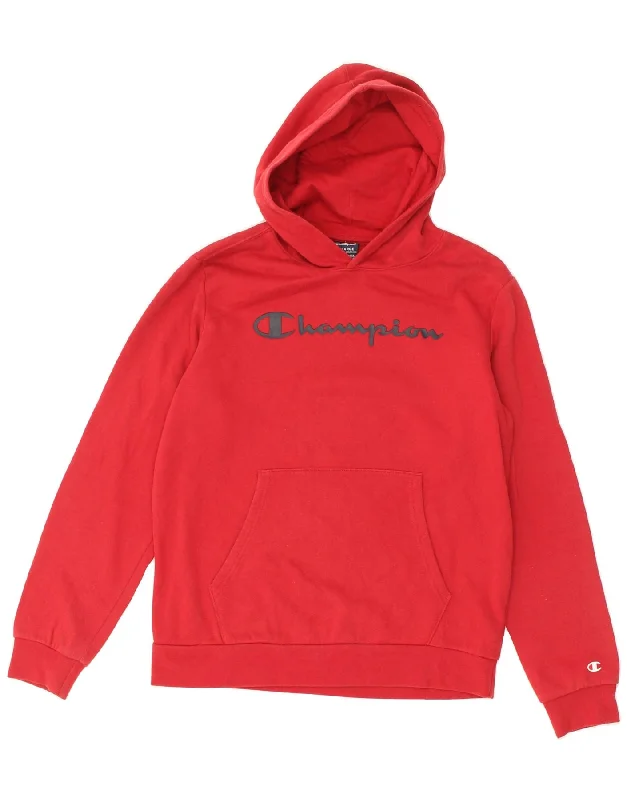 men's hoodie with zippered pockets -CHAMPION Boys Graphic Hoodie Jumper 15-16 Years 2XL Red Cotton