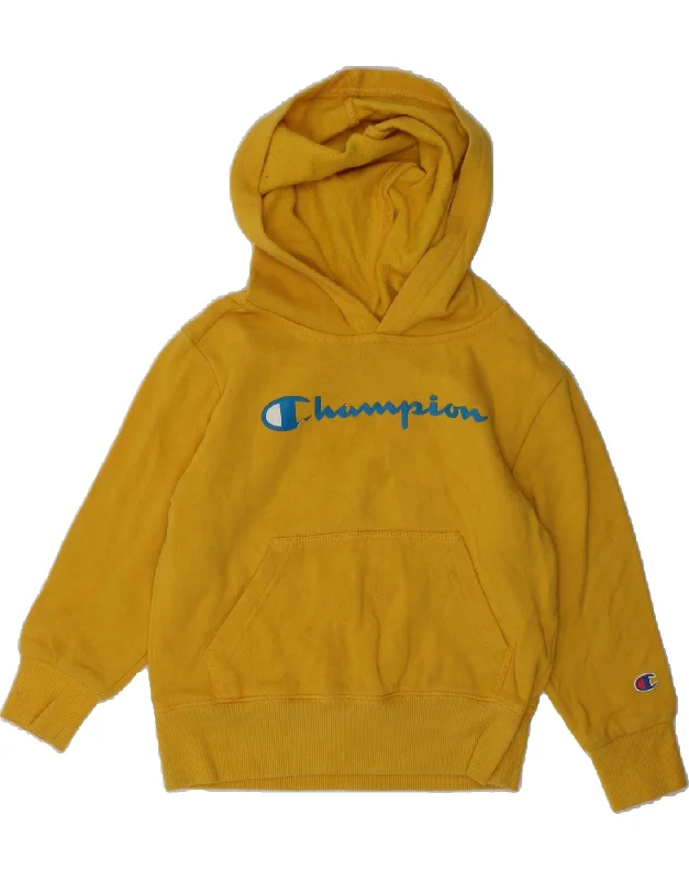 men's oversized sweatshirt hoodies -CHAMPION Boys Graphic Hoodie Jumper 3-4 Years Yellow Cotton