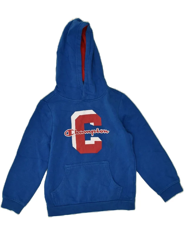 men's hoodie for running -CHAMPION Boys Graphic Hoodie Jumper 5-6 Years XS  Blue Cotton