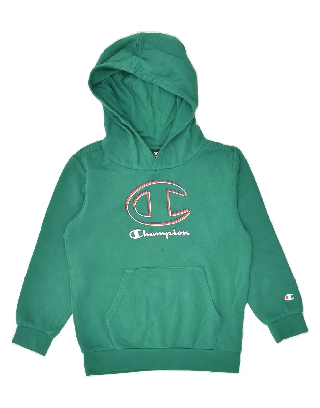 men's warm hoodies -CHAMPION Boys Graphic Hoodie Jumper 5-6 Years XS Green Cotton