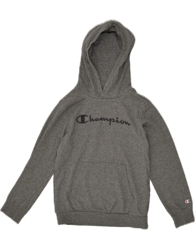 men's graphic sweatshirts with hoods -CHAMPION Boys Graphic Hoodie Jumper 9-10 Years Grey Cotton