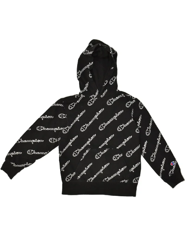 men's hoodie with bold prints -CHAMPION Boys Graphic Hoodie Jumper 9-10 Years Small Black Geometric