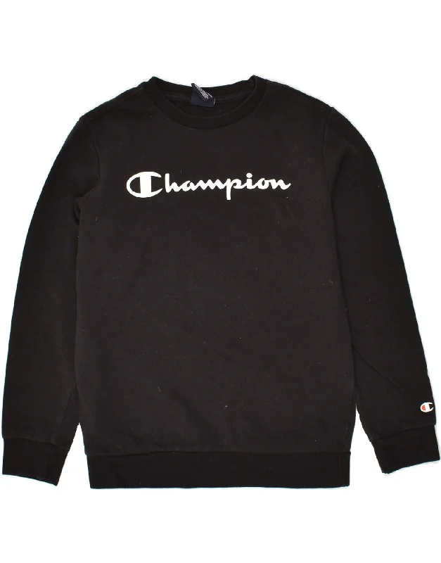 men's hoodie for school wear -CHAMPION Boys Graphic Sweatshirt Jumper 11-12 Years Large Black