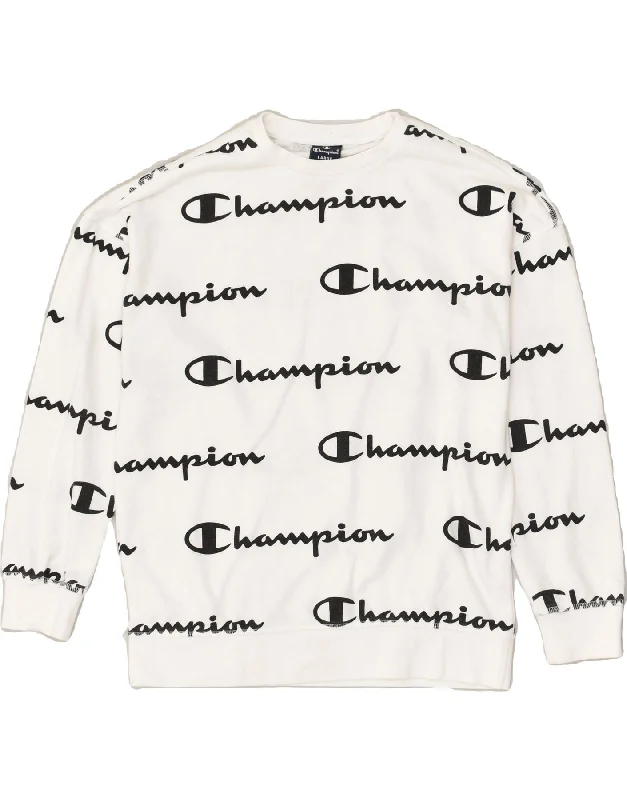 men's hoodie for daily wear -CHAMPION Boys Graphic Sweatshirt Jumper 11-12 Years Large  White Cotton