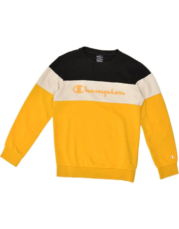 men's high-quality hoodies -CHAMPION Boys Graphic Sweatshirt Jumper 11-12 Years Large Yellow Striped