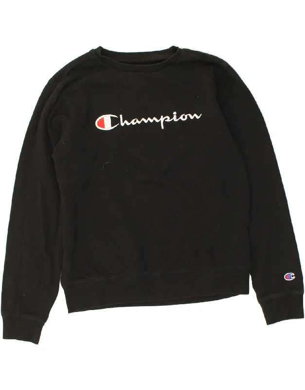 men's hoodie with designs -CHAMPION Boys Graphic Sweatshirt Jumper 13-14 Years XL Black Cotton