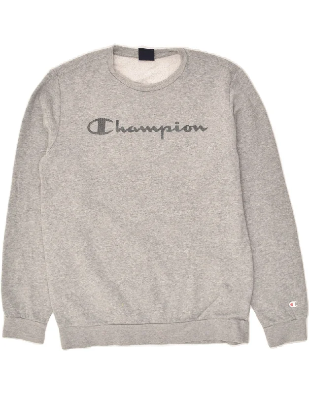 men's hoodie for layering -CHAMPION Boys Graphic Sweatshirt Jumper 13-14 Years XL Grey Cotton