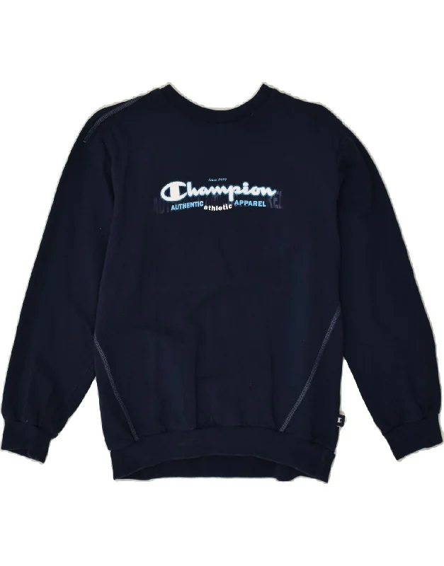 men's hoodie for gym -CHAMPION Boys Graphic Sweatshirt Jumper 13-14 Years XL  Navy Blue Cotton