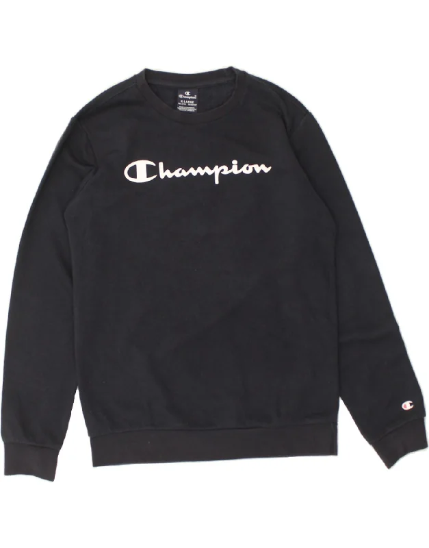 men's hoodie sweatshirt -CHAMPION Boys Graphic Sweatshirt Jumper 13-14 Years XL Navy Blue