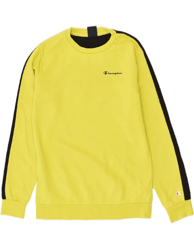 men's graphic print hoodies -CHAMPION Boys Graphic Sweatshirt Jumper 13-14 Years XL Yellow Colourblock