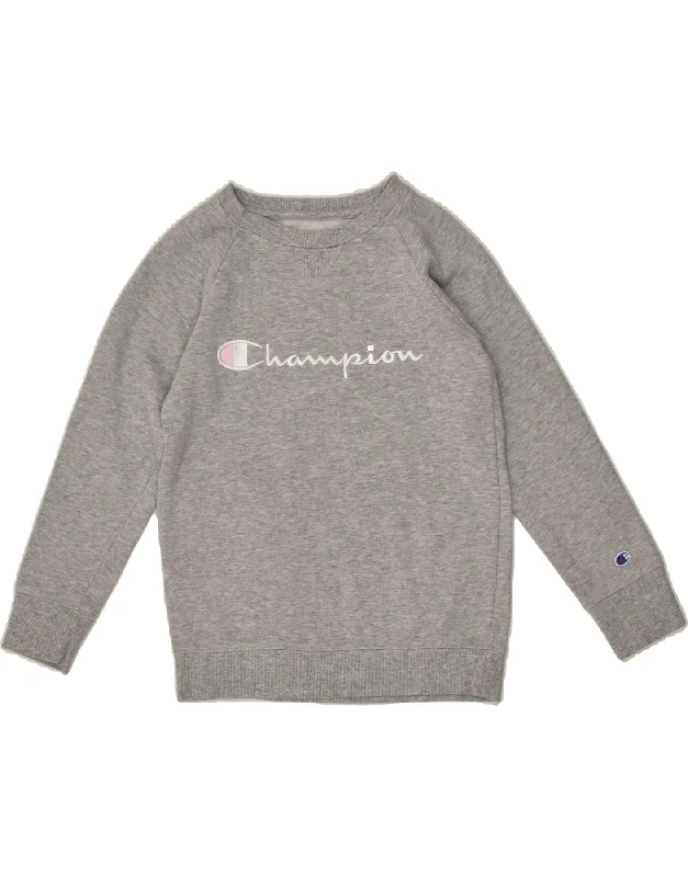 men's fleece hoodies -CHAMPION Boys Graphic Sweatshirt Jumper 6-7 Years Small Grey Cotton