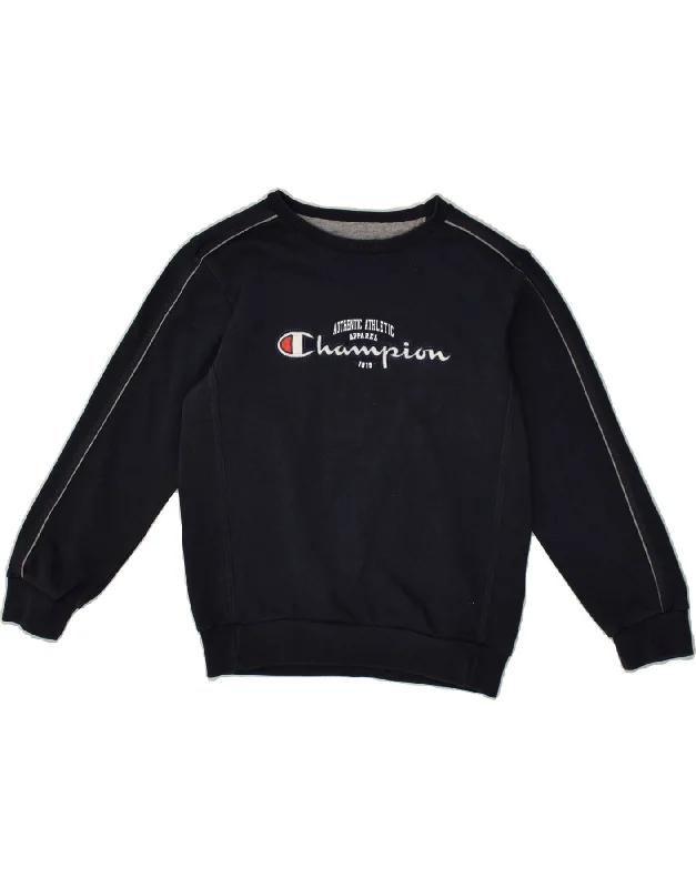 men's casual hoodies -CHAMPION Boys Graphic Sweatshirt Jumper 7-8 Years Small  Navy Blue Cotton