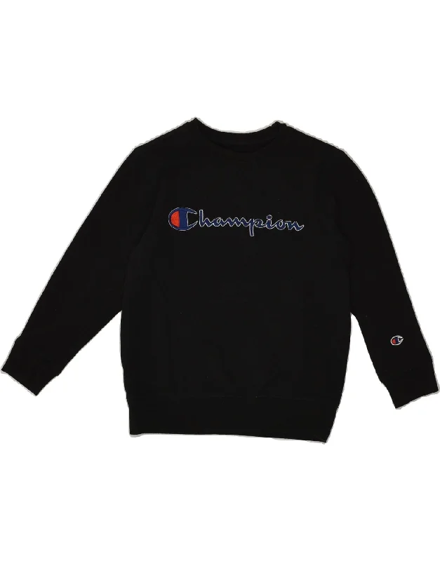 men's stylish pullover sweatshirts -CHAMPION Boys Graphic Sweatshirt Jumper 8-9 Years Small Black