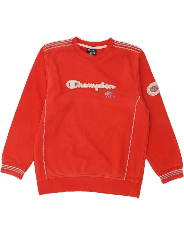 men's printed graphic sweatshirts -CHAMPION Boys Graphic Sweatshirt Jumper 9-10 Years Medium Red Cotton