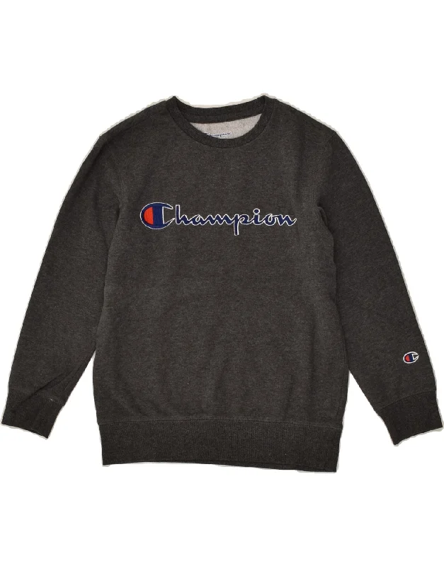 men's colorful hoodies -CHAMPION Boys Graphic Sweatshirt Jumper 9-10 Years Small Grey Cotton