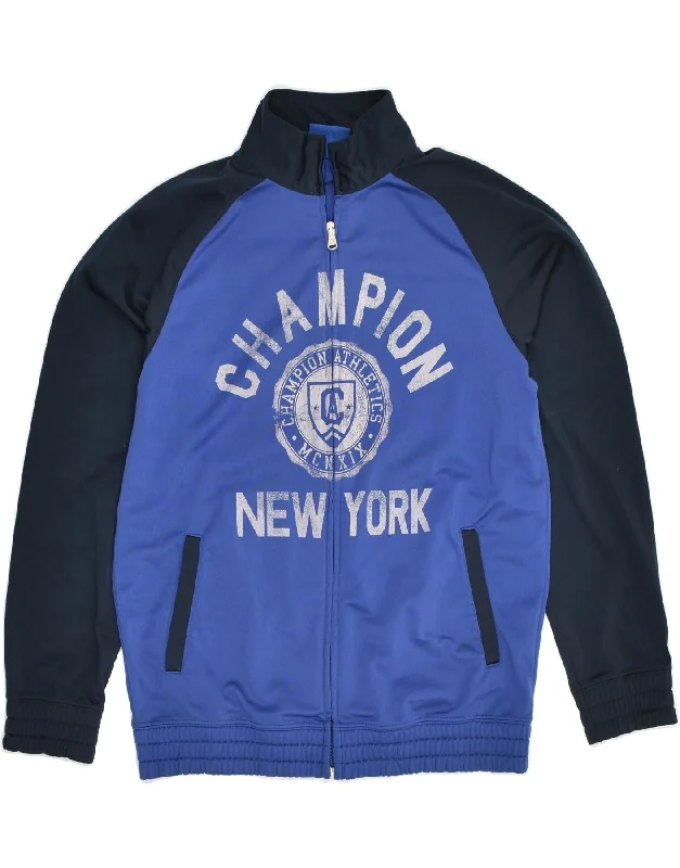 men's windbreaker jackets -CHAMPION Boys Graphic Tracksuit Top Jacket 11-12 Years Large Blue