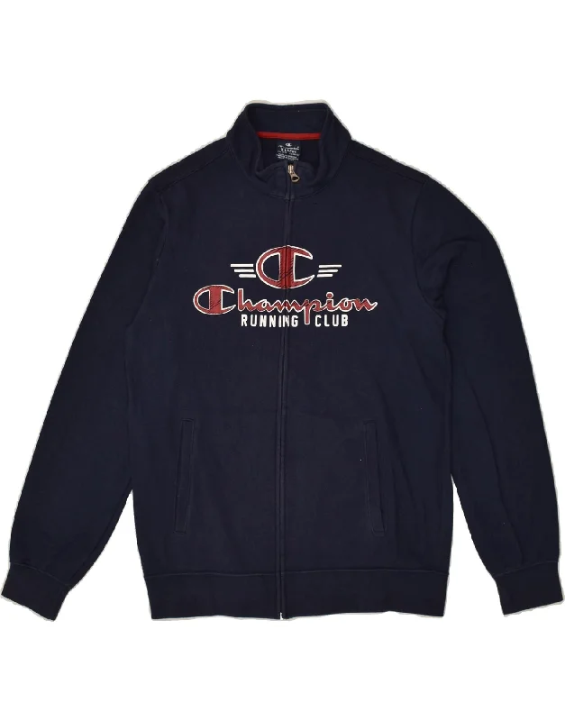 men's athletic jackets -CHAMPION Boys Graphic Tracksuit Top Jacket 13-14 Years XL Navy Blue