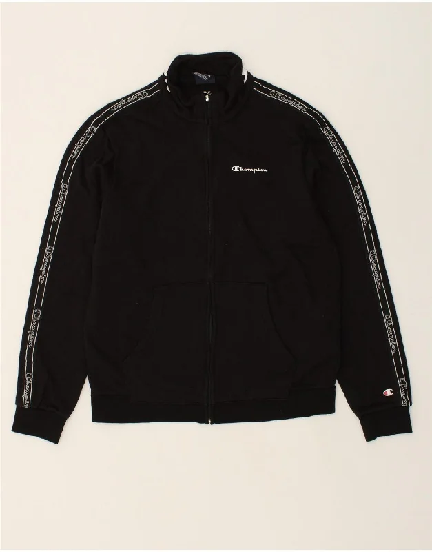 men's windbreaker jackets -CHAMPION Boys Graphic Tracksuit Top Jacket 15-16 Years 2XL Black Cotton