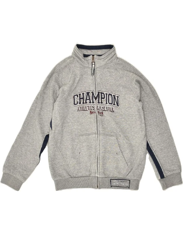 men's rainproof jackets for hiking -CHAMPION Boys Graphic Tracksuit Top Jacket 7-8 Years Small Grey Cotton