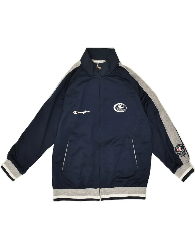 men's performance jackets -CHAMPION Boys Graphic Tracksuit Top Jacket 7-8 Years Small  Navy Blue