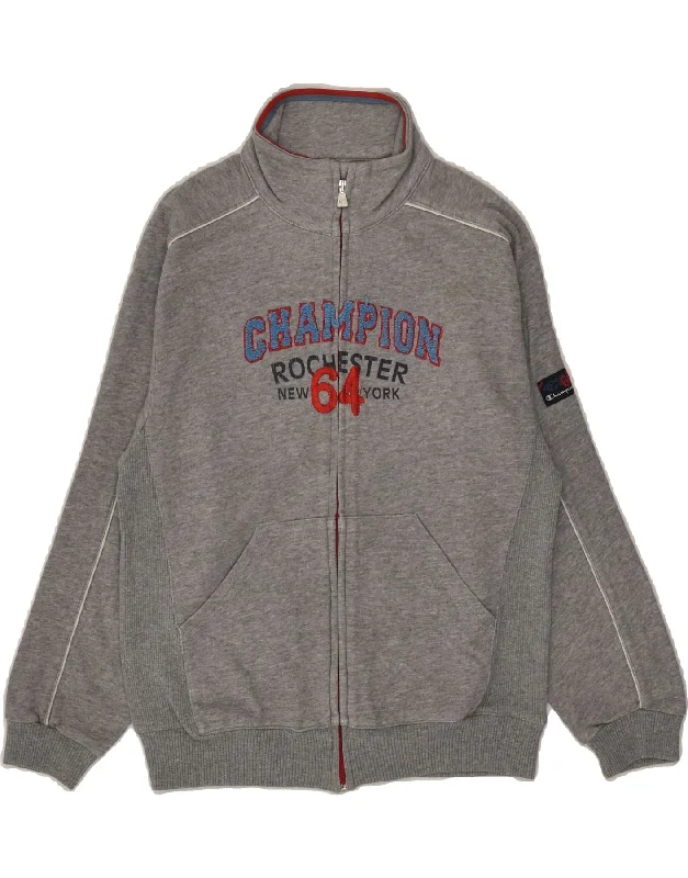 men's quilted jackets for rain -CHAMPION Boys Graphic Tracksuit Top Jacket 9-10 Years Medium Grey Cotton