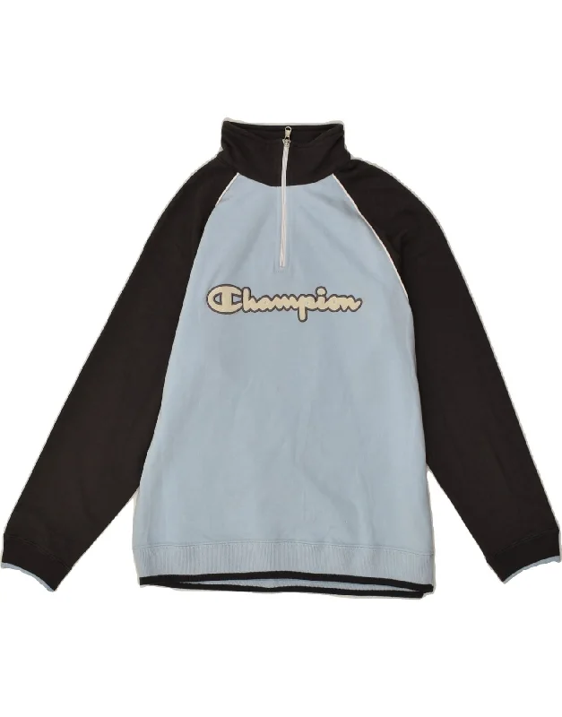 men's cotton blend hoodies -CHAMPION Boys Graphic Zip Neck Sweatshirt Jumper 11-12 Years Blue