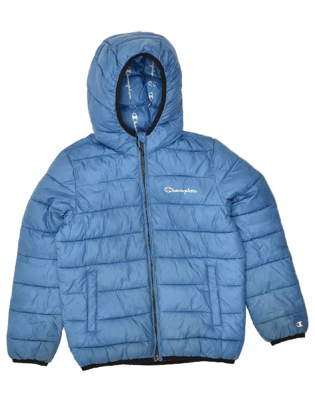 men's weather-resistant jackets -CHAMPION Boys Hooded Padded Jacket 10-11 Years Blue Polyester