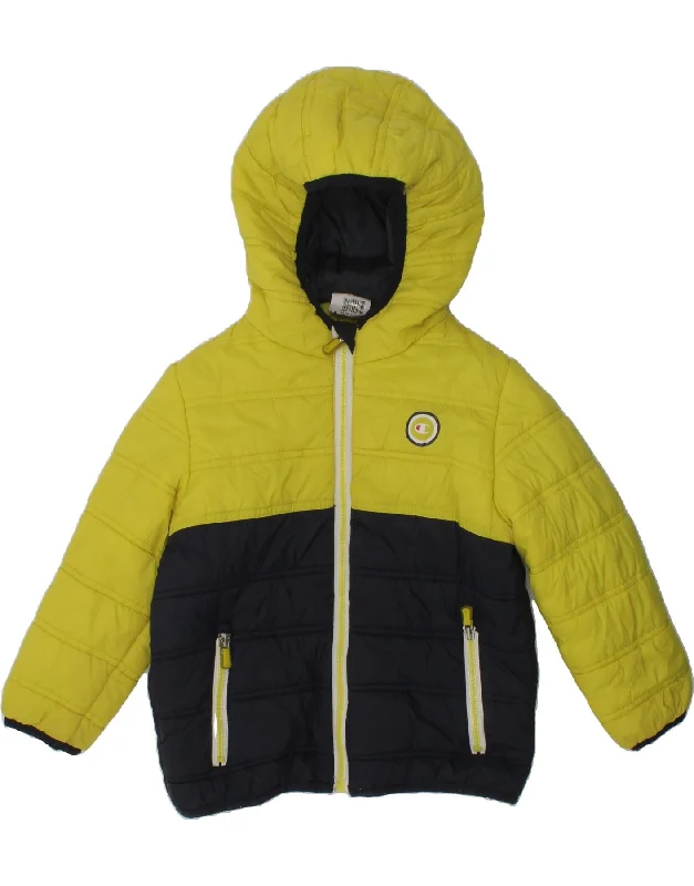 men's jacket with hoodie -CHAMPION Boys Hooded Padded Jacket 2-3 Years XL  Yellow Colourblock