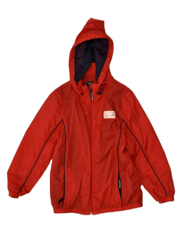 men's hooded jackets -CHAMPION Boys Hooded Rain Jacket 9-10 Years Medium Red Nylon